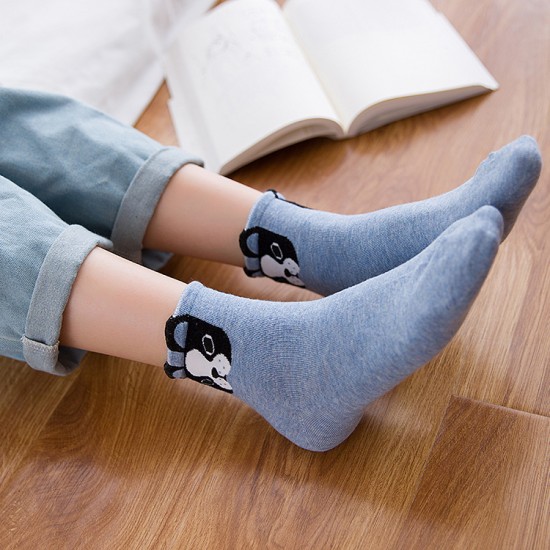 3D Pomeranian Women's Mid-Calf Socks - Preppy Style Student Socks, Autumn & Winter Sweat-Absorbent Cotton Cute Cartoon Socks