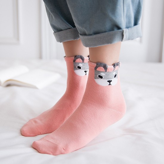 3D Pomeranian Women's Mid-Calf Socks - Preppy Style Student Socks, Autumn & Winter Sweat-Absorbent Cotton Cute Cartoon Socks