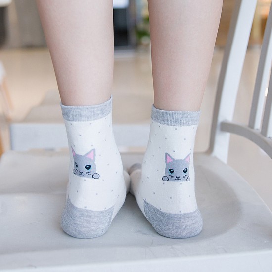 Kitty Girl Mid-Calf Socks, Cotton Socks, Striped Long Socks, Women's College Style Cartoon Socks, All Seasons Sports Student Trendy Socks