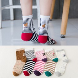 Kitty Girl Mid-Calf Socks, Cotton Socks, Striped Long Socks, Women's College Style Cartoon Socks, All Seasons Sports Student Trendy Socks