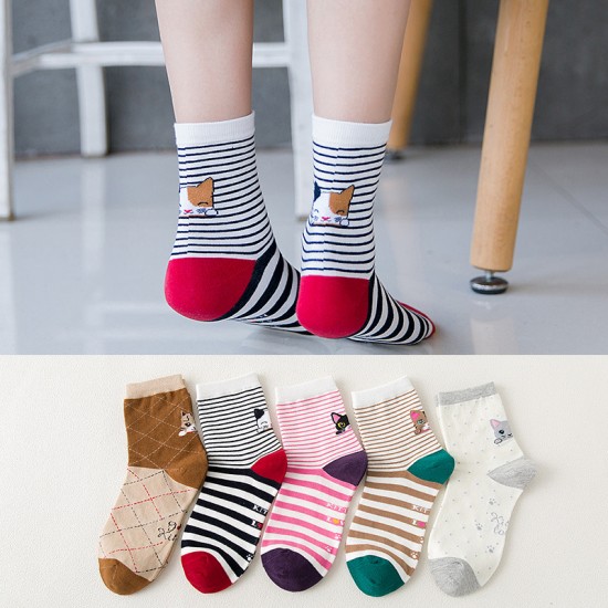 Kitty Girl Mid-Calf Socks, Cotton Socks, Striped Long Socks, Women's College Style Cartoon Socks, All Seasons Sports Student Trendy Socks