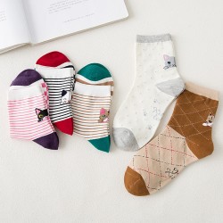 Kitty Girl Mid-Calf Socks, Cotton Socks, Striped Long Socks, Women's College Style Cartoon Socks, All Seasons Sports Student Trendy Socks