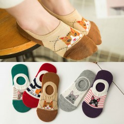 Spring & Summer Cat No-Show Socks - High Cotton Content Low-Cut Boat Socks, Casual Invisible Socks for Women's Bean Shoes