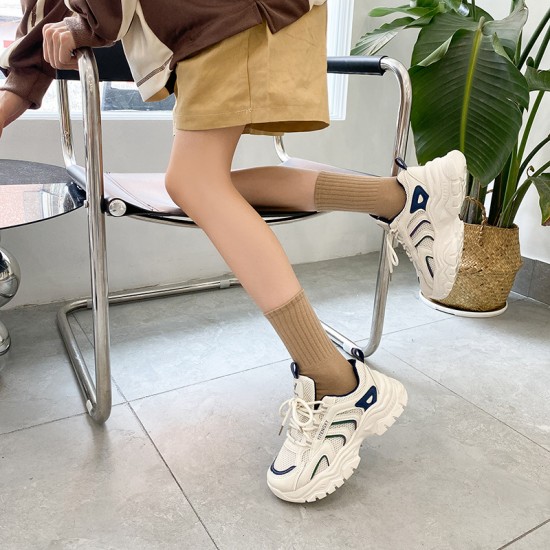 New solid color women's vertical striped mid-calf socks, autumn and winter warm women's socks, sports cotton socks, ins trendy Japanese style