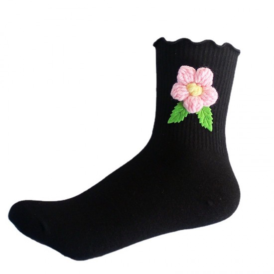 New Knitted Flower Socks for Women - Autumn & Winter Casual Cotton Socks, Ruffled Mid-Calf Socks, Korean Fashion