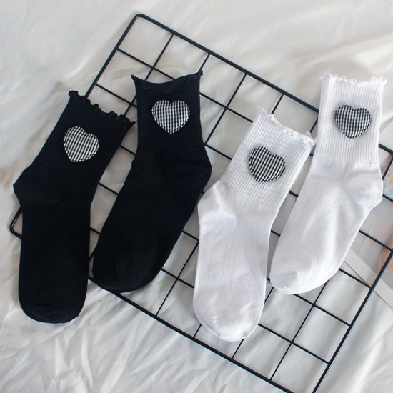 New Heart-Pattern Socks for Women - Handmade 3D Pattern Socks, Ruffled Mid-Calf Cotton Socks, Sports Socks for Students