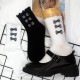 New Lolita socks, women's cute Japanese soft girl princess socks, lace mid-calf socks, black and white bow women's socks