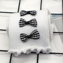 New Lolita socks, women's cute Japanese soft girl princess socks, lace mid-calf socks, black and white bow women's socks
