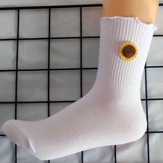 Sunflower Ruffled Women's Socks - New Autumn & Winter Mid-Calf Socks, Sweat-Absorbent Cotton Socks for Students & Running