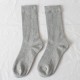 In stock vertical stripe calf socks, imitation double needle mid-high socks, autumn and winter cotton socks, women's solid color European and American long socks