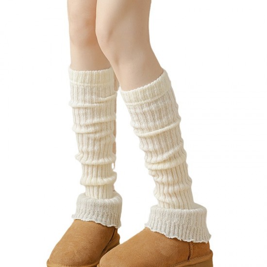 Lace-trimmed warm leg warmers for women, calf slouch socks, knitted wool foot warmers, 45cm long when laid flat.