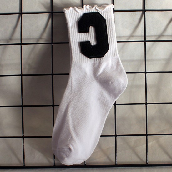 New ruffled lace women's socks, plush large C socks, women's high elastic student sports mid-calf socks, sweat-absorbent cotton socks, trendy