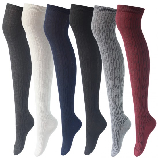 In-stock long socks, Japanese style over-the-knee socks, knitted cable knit thigh socks, women's long socks, over-the-knee high socks