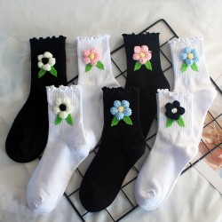 New Knitted Flower Socks for Women - Autumn & Winter Casual Cotton Socks, Ruffled Mid-Calf Socks, Korean Fashion