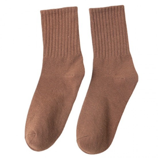 New solid color women's vertical striped mid-calf socks, autumn and winter warm women's socks, sports cotton socks, ins trendy Japanese style