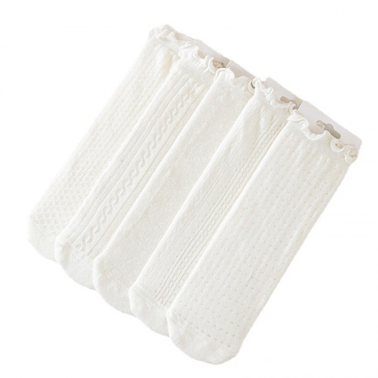 Summer New Women's Ruffled Socks - Thin Mesh Solid Color Frilled Socks, Sweet Princess White Socks