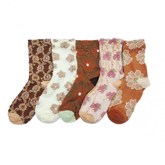 Women's 3D Embossed Lolita Socks In-Stock - Cotton Fashion Retro Mid-Calf Socks, Versatile