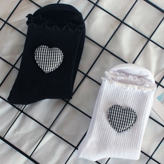 New Heart-Pattern Socks for Women - Handmade 3D Pattern Socks, Ruffled Mid-Calf Cotton Socks, Sports Socks for Students