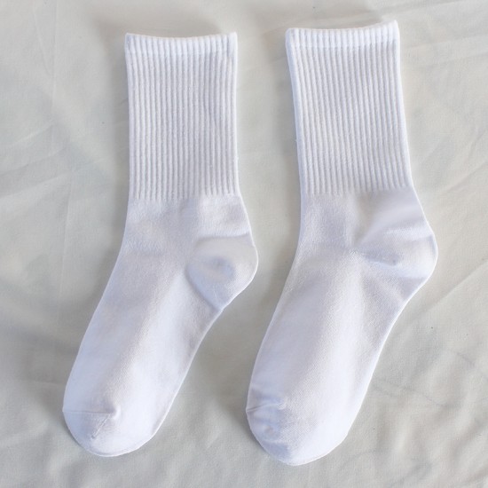 In stock women's high elastic band socks, student black and white mid-calf socks, sports sweat-absorbing cotton socks, casual solid color long socks for women