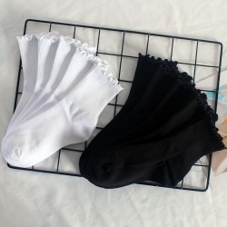 Ruffled Women's Socks - Sweet Student Mid-Calf Cotton Socks, High-Elastic Cuff Sports Socks, Warm Socks for Autumn & Winter