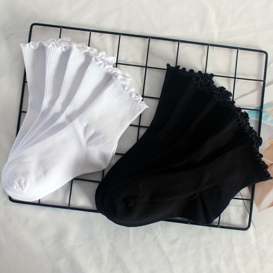 Ruffled Women's Socks - Sweet Student Mid-Calf Cotton Socks, High-Elastic Cuff Sports Socks, Warm Socks for Autumn & Winter