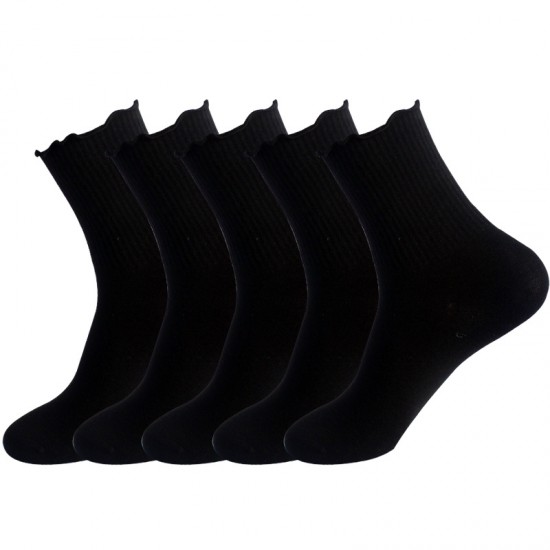 Ruffled Women's Socks - Cute Frilled Ankle Socks, Solid Color Mid-Calf Cotton Socks with Ruffled Edges for Autumn & Winter