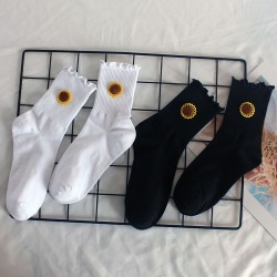 Sunflower Ruffled Women's Socks - New Autumn & Winter Mid-Calf Socks, Sweat-Absorbent Cotton Socks for Students & Running