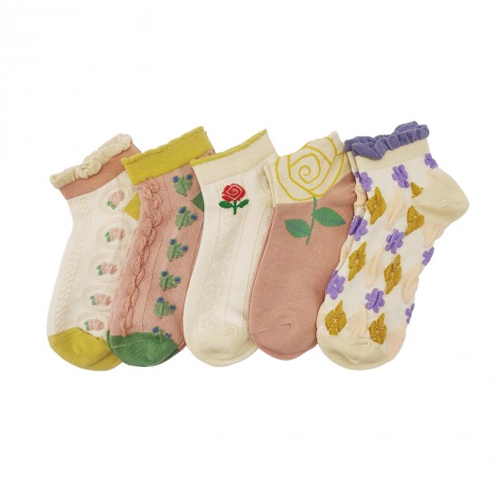 Women's 3D Embossed Lolita Socks In-Stock - Cotton Retro Short Socks, Versatile