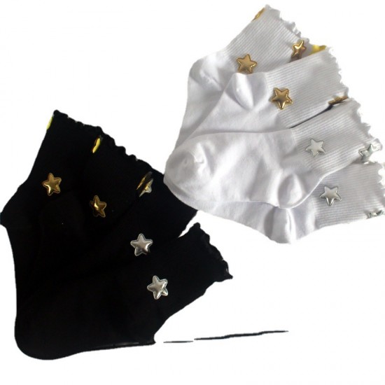 Star-Print Solid Color Women's Mid-Calf Socks - Korean-Style Ruffled Sweet Socks, All-Season Cotton Socks for Students & Sports