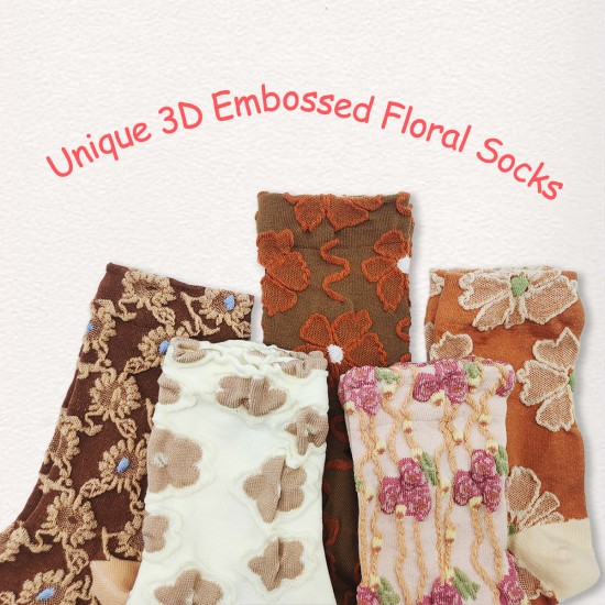 Women's 3D Embossed Lolita Socks In-Stock - Cotton Fashion Retro Mid-Calf Socks, Versatile