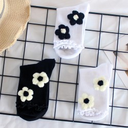 Handmade Knitted Flower Socks for Women - Ins Trendy Ruffled Rolled Cuff Socks, Japanese-Style Mid-Calf Sports Socks