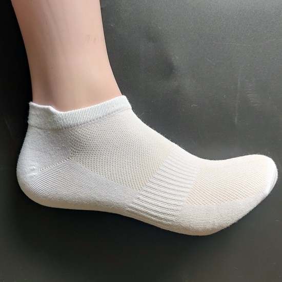 Men's Summer Thin Socks - Mesh Sports Ankle Socks, Tab Cotton Socks, Black & White Solid Color Breathable Boat Socks