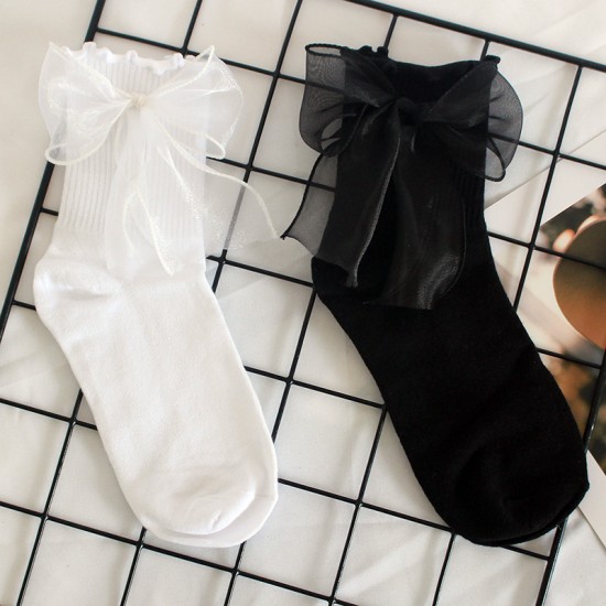 Cute Sweet Socks for Stage Performance - Lolita Large Bow Mid-Calf Socks, Sweat-Absorbent Cotton Socks, Trendy
