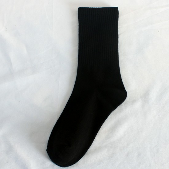 In stock women's high elastic band socks, student black and white mid-calf socks, sports sweat-absorbing cotton socks, casual solid color long socks for women