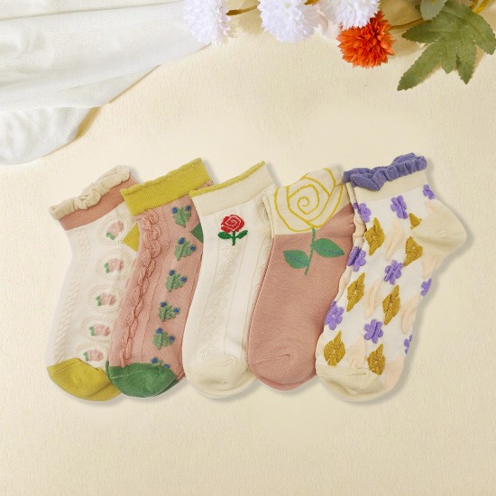 Women's 3D Embossed Lolita Socks In-Stock - Cotton Retro Short Socks, Versatile