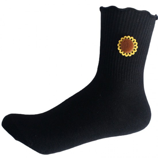 Sunflower Ruffled Women's Socks - New Autumn & Winter Mid-Calf Socks, Sweat-Absorbent Cotton Socks for Students & Running