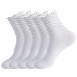Ruffled Women's Socks - Cute Frilled Ankle Socks, Solid Color Mid-Calf Cotton Socks with Ruffled Edges for Autumn & Winter