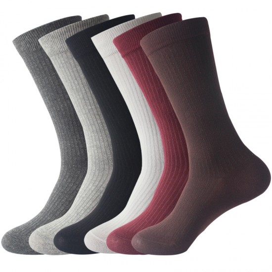 In stock vertical stripe calf socks, imitation double needle mid-high socks, autumn and winter cotton socks, women's solid color European and American long socks