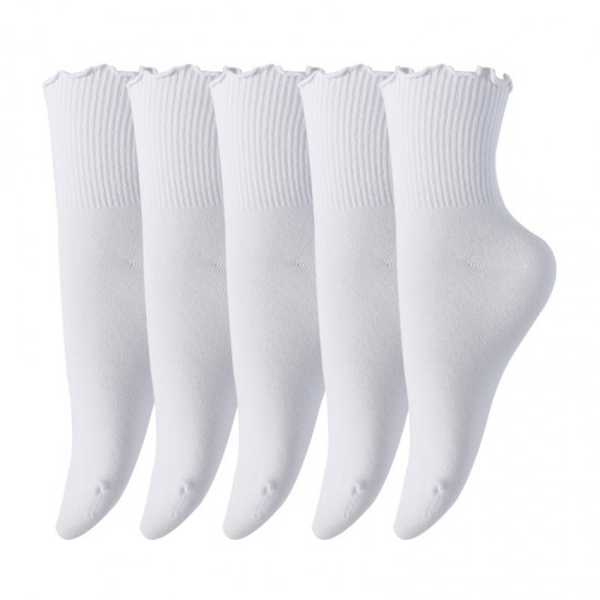 Ruffled Women's Socks - Cute Frilled Ankle Socks, Solid Color Mid-Calf Cotton Socks with Ruffled Edges for Autumn & Winter