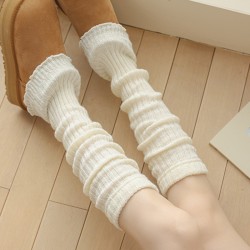 Lace-trimmed warm leg warmers for women, calf slouch socks, knitted wool foot warmers, 45cm long when laid flat.
