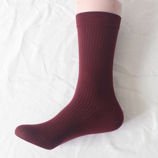 In stock vertical stripe calf socks, imitation double needle mid-high socks, autumn and winter cotton socks, women's solid color European and American long socks