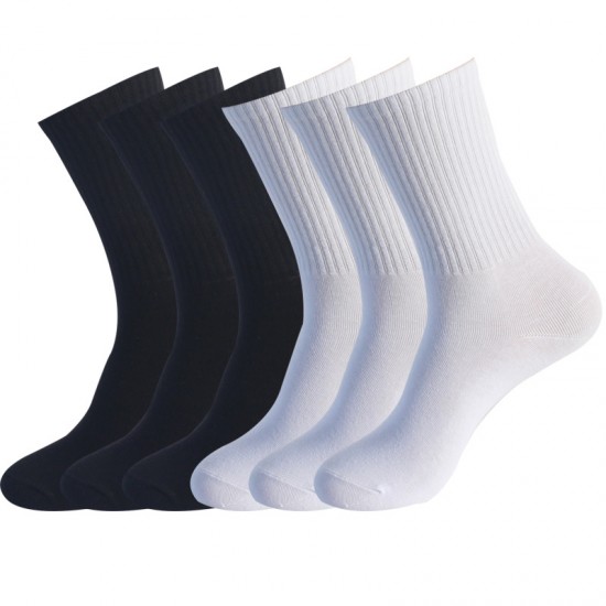 In stock women's high elastic band socks, student black and white mid-calf socks, sports sweat-absorbing cotton socks, casual solid color long socks for women