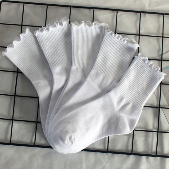 Ruffled Women's Socks - Sweet Student Mid-Calf Cotton Socks, High-Elastic Cuff Sports Socks, Warm Socks for Autumn & Winter