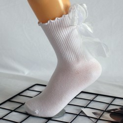 New Large Bow Lolita Socks - Sweet Student Ruffled Socks, Solid Color Mid-Calf Cotton Socks for Women