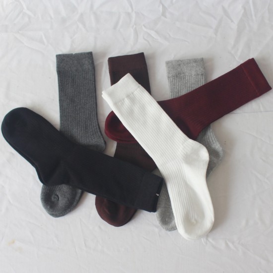 In stock vertical stripe calf socks, imitation double needle mid-high socks, autumn and winter cotton socks, women's solid color European and American long socks