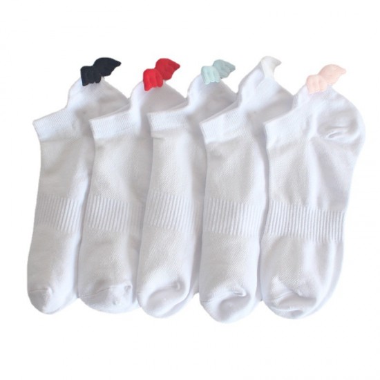 Small wing mesh boat socks, women's sports short socks, summer sweat-absorbent black and white running socks, women's cute student cotton socks