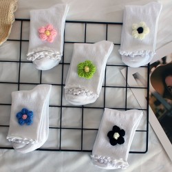 Korean style trendy wool flower socks for women, handmade flower socks with ruffled edges, sweet and three-dimensional flower mid-calf socks, Instagram socks.