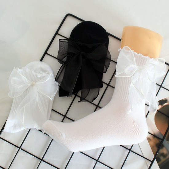 Cute Sweet Socks for Stage Performance - Lolita Large Bow Mid-Calf Socks, Sweat-Absorbent Cotton Socks, Trendy