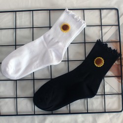 Sunflower Ruffled Women's Socks - New Autumn & Winter Mid-Calf Socks, Sweat-Absorbent Cotton Socks for Students & Running
