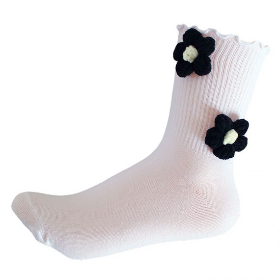 Handmade Knitted Flower Socks for Women - Ins Trendy Ruffled Rolled Cuff Socks, Japanese-Style Mid-Calf Sports Socks